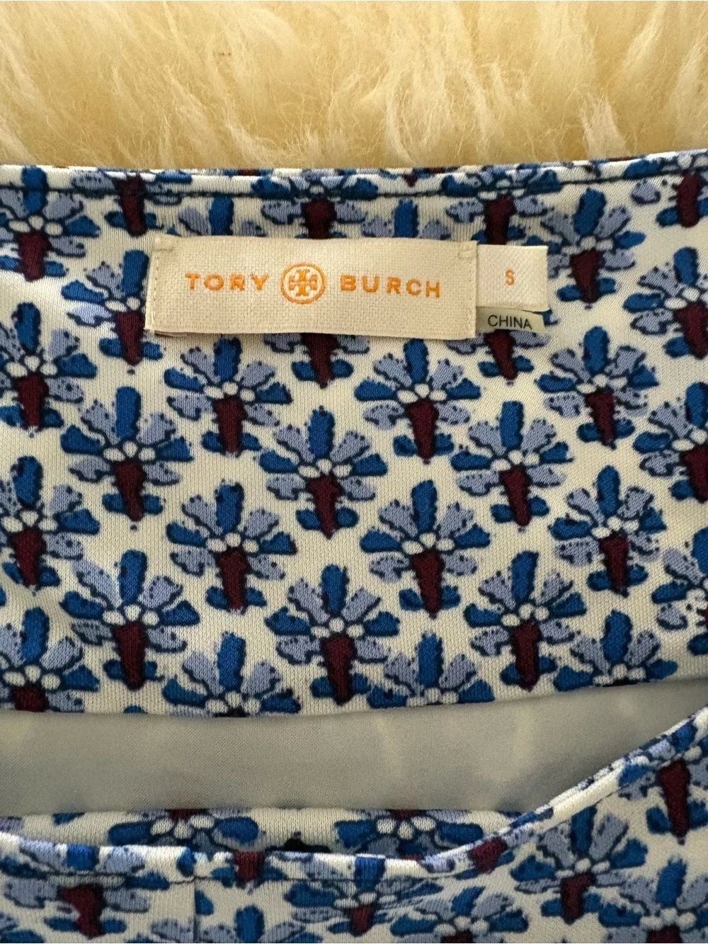 Tory Burch Navy and White Printed Sleeveless Midi Dress
